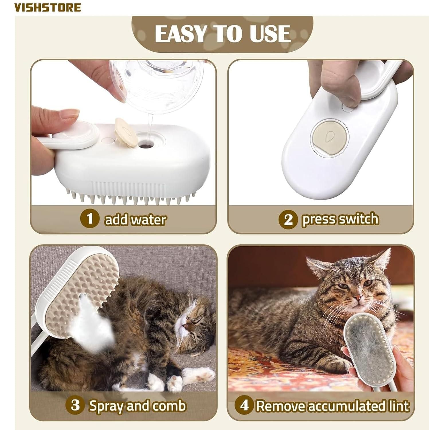 Steam Brush for Dogs/Cats – Smooth, Shiny & Steam-Soft Coats